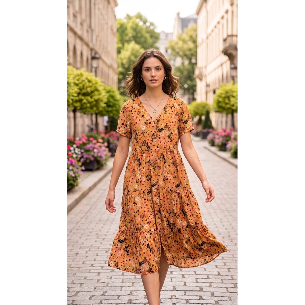 Sonoma Womens Floral Maxi Dress Short Sleeve Orange/Multi Size XL